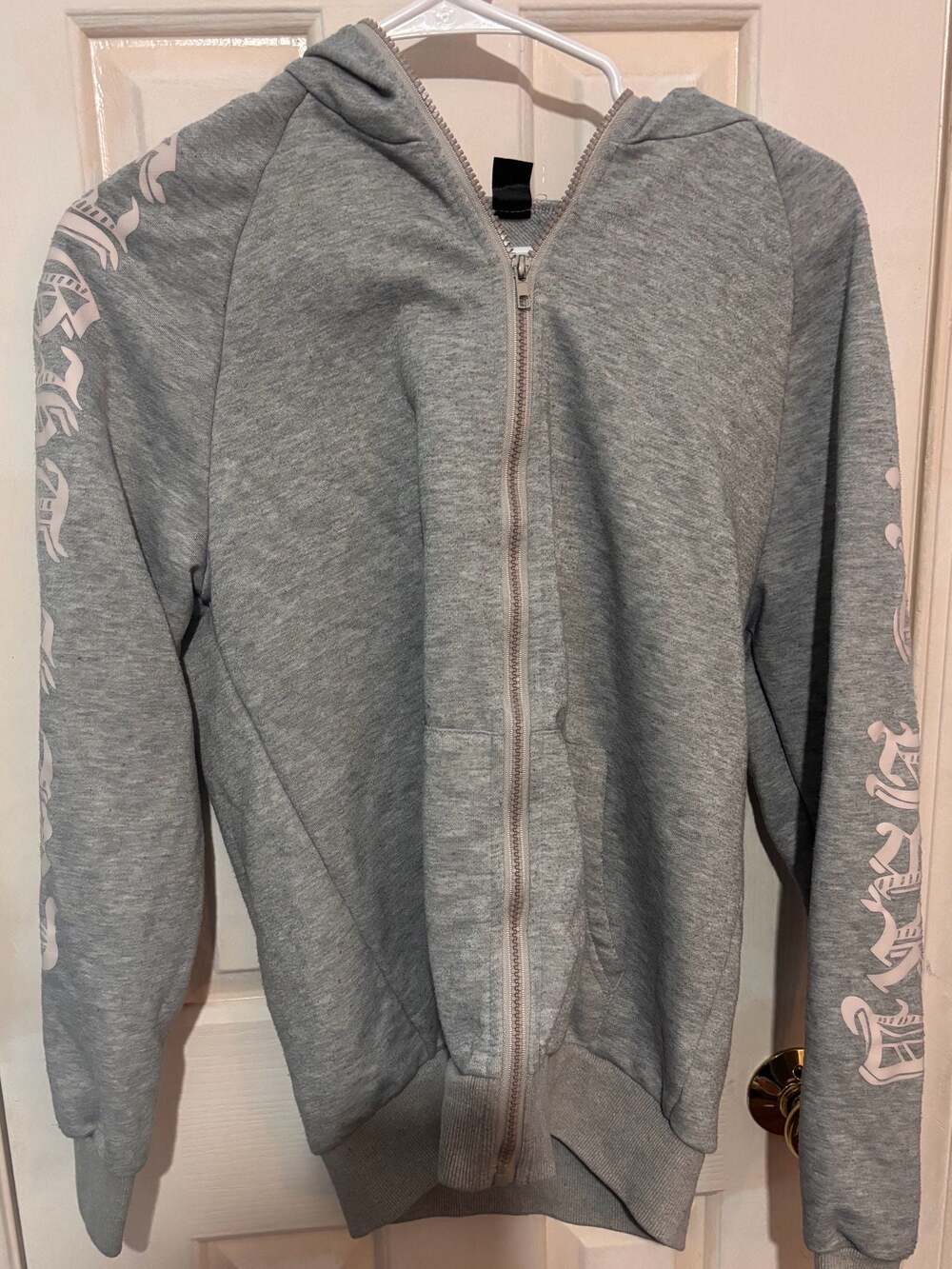 SHEIN Grey Graphic Print Zip-Up Hoodie